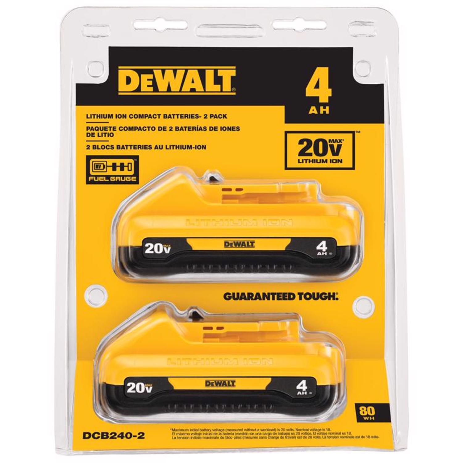 Photos - Power Tool Battery DeWALT 20V MAX DCB240-2 4 Ah Lithium-Ion Compact Battery Combo Pack 2 pc 