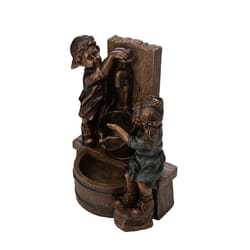 Glitzhome Polyresin Bronze 25.46 in. H Boy and Girl Fountain