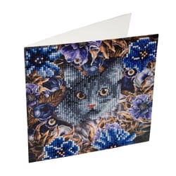 Crystal Art Craft Buddy Cat and Flowers Craft Card Kit Multicolored
