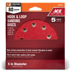 Ace 5 in. Aluminum Oxide Hook and Loop Sanding Disc 80 Grit Medium 5 pk