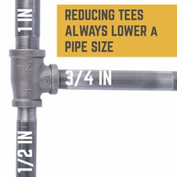 STZ Industries 3/4 in. FIP each X 1/2 in. D FIP 1/2 in. D FIP Black Malleable Iron Reducing Tee