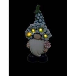Luxe Light Decor Multicolored Polyresin 9.6 in. H Gnome w/Blue Multi Flower Hat and Flower Statue