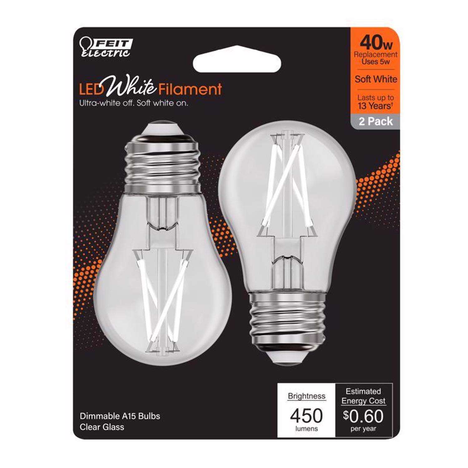 Feit White Filament A15 E26 (Medium) Filament LED Bulb Soft White 40 ...