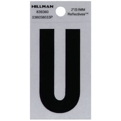 HILLMAN 2 in. Reflective Black Vinyl Self-Adhesive Letter U 1 pc