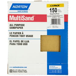 Norton MultiSand 11 in. L X 9 in. W 150 Grit Aluminum Oxide All Purpose Sandpaper 25 pk