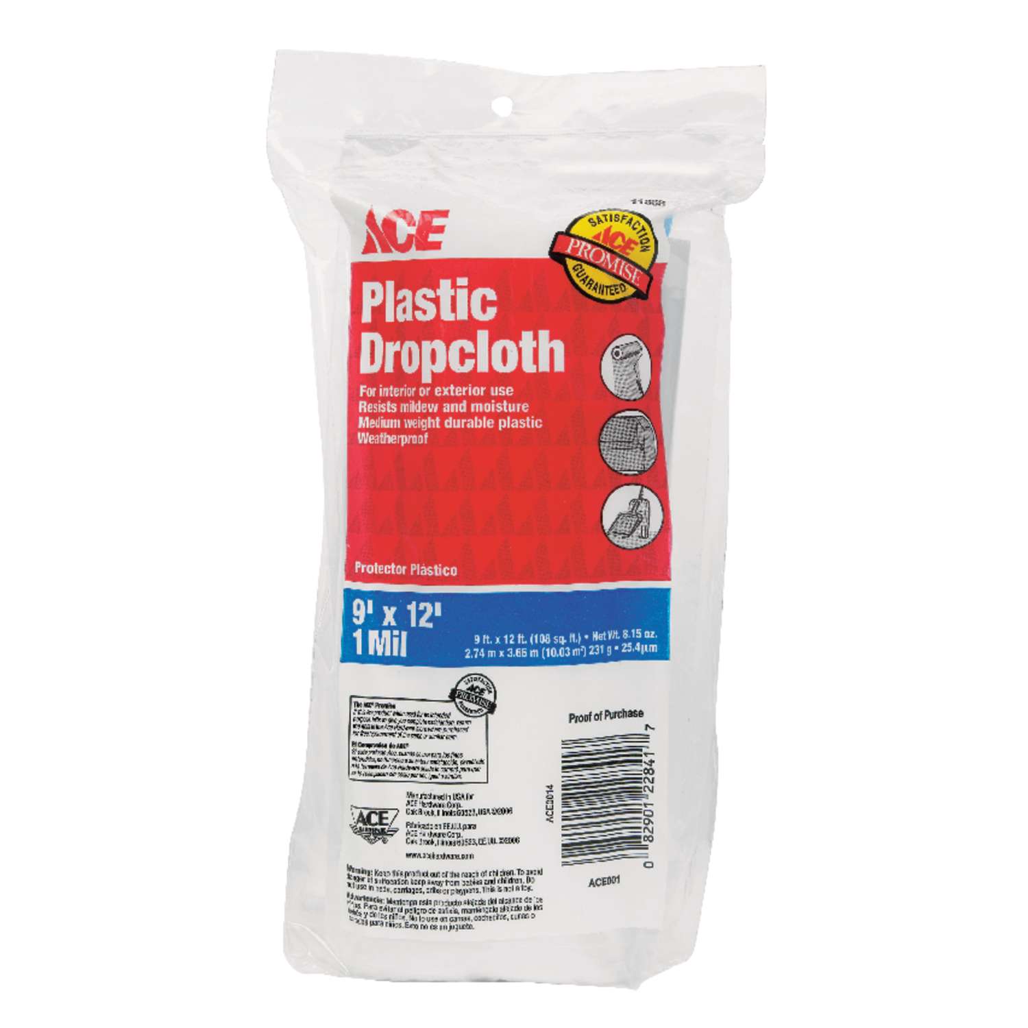 ACE 9 ft. W x 12 ft. L x 1 mil Plastic Drop Cloth 1 pk Ace Hardware