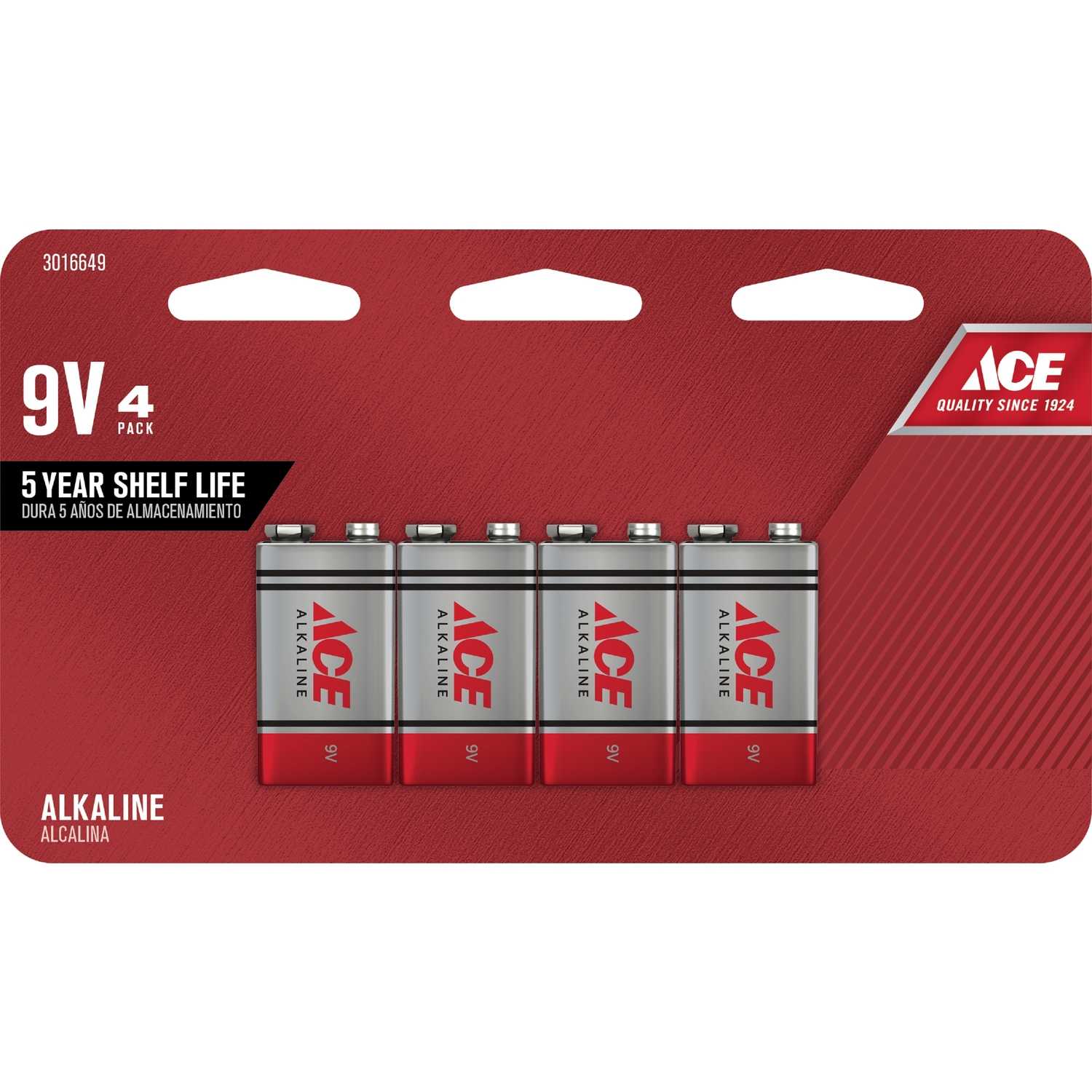 Ace 9Volt Alkaline Batteries 9 volt 4 pk Carded Ace Hardware