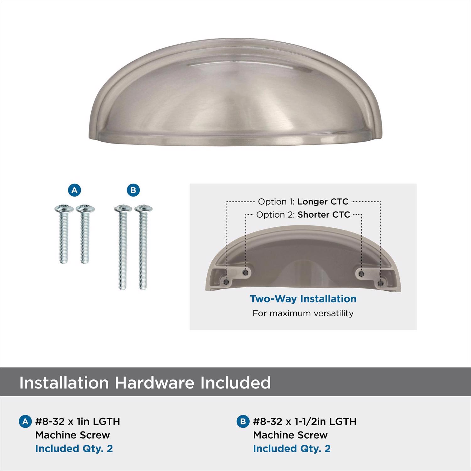 4pk Amerock Ashby Collection Cabinet Pull Cup Satin Nickel