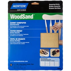 Norton WoodSand 11 in. L X 9 W Assorted Grit Aluminum Oxide Sandpaper 5 pk