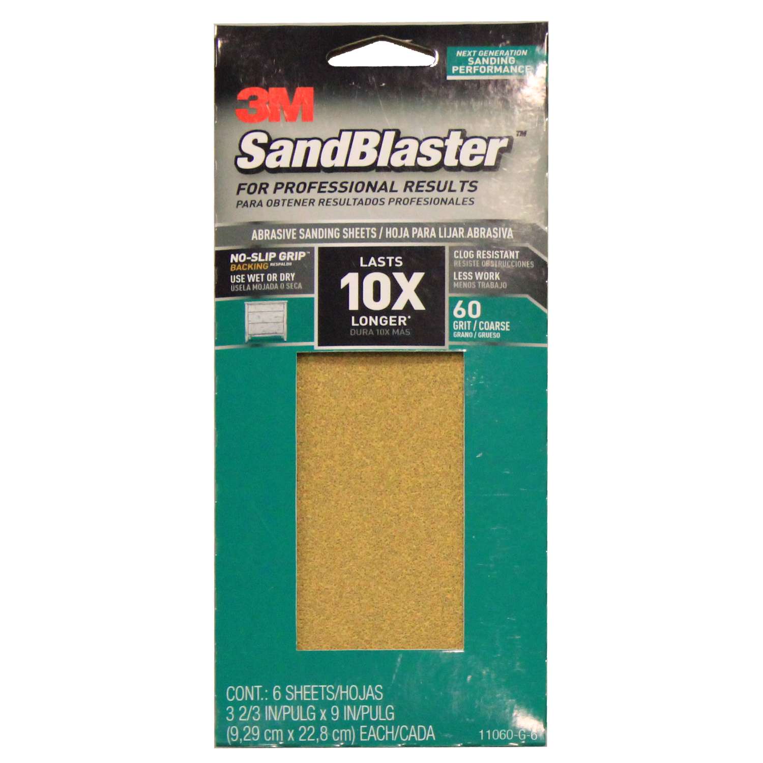 3M SandBlaster 9 in. L x 32/3 in. W 60 Grit Ceramic Sandpaper 6 pk