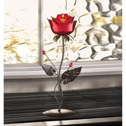Gallery of Light 12.5 in. H X 5 in. L Red Rose Glass/Iron Decorative Candle Holder