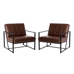 Glitzhome Brown Faux Leather Accent Arm Chair 2 pk