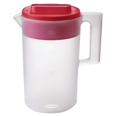 1 Pack Heavy Duty Round Clear Plastic Pitcher Jug with Lid See Through Base  & Handle for Water Iced Tea Beverages