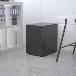 Flash Furniture 22.75 in. H X 15.5 in. W X 21 in. D Black Steel 3-Drawer Pedestal