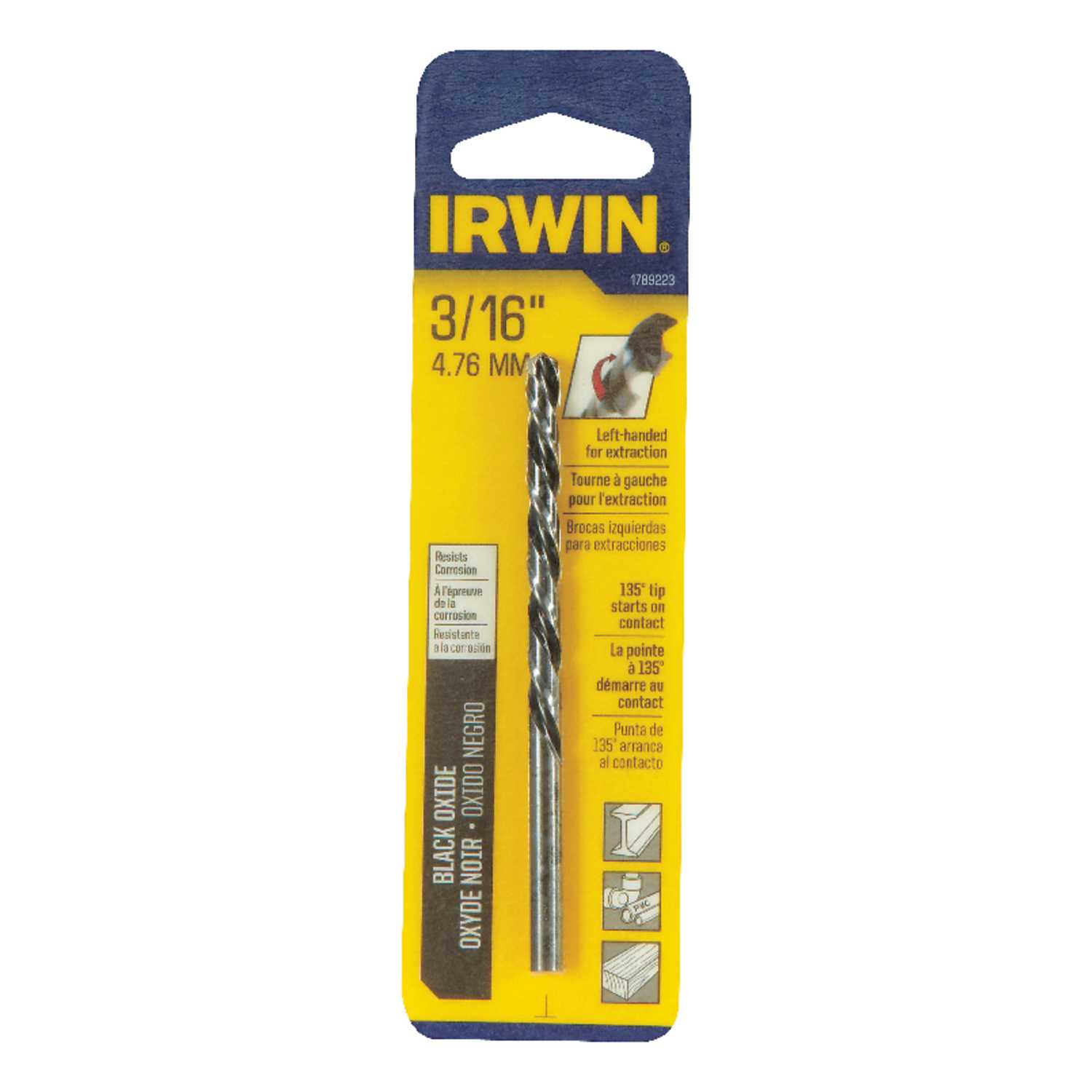 Irwin 3/16 in. Dia. x 57/8 L High Speed Steel Left Hand Drill Bit 1 pc