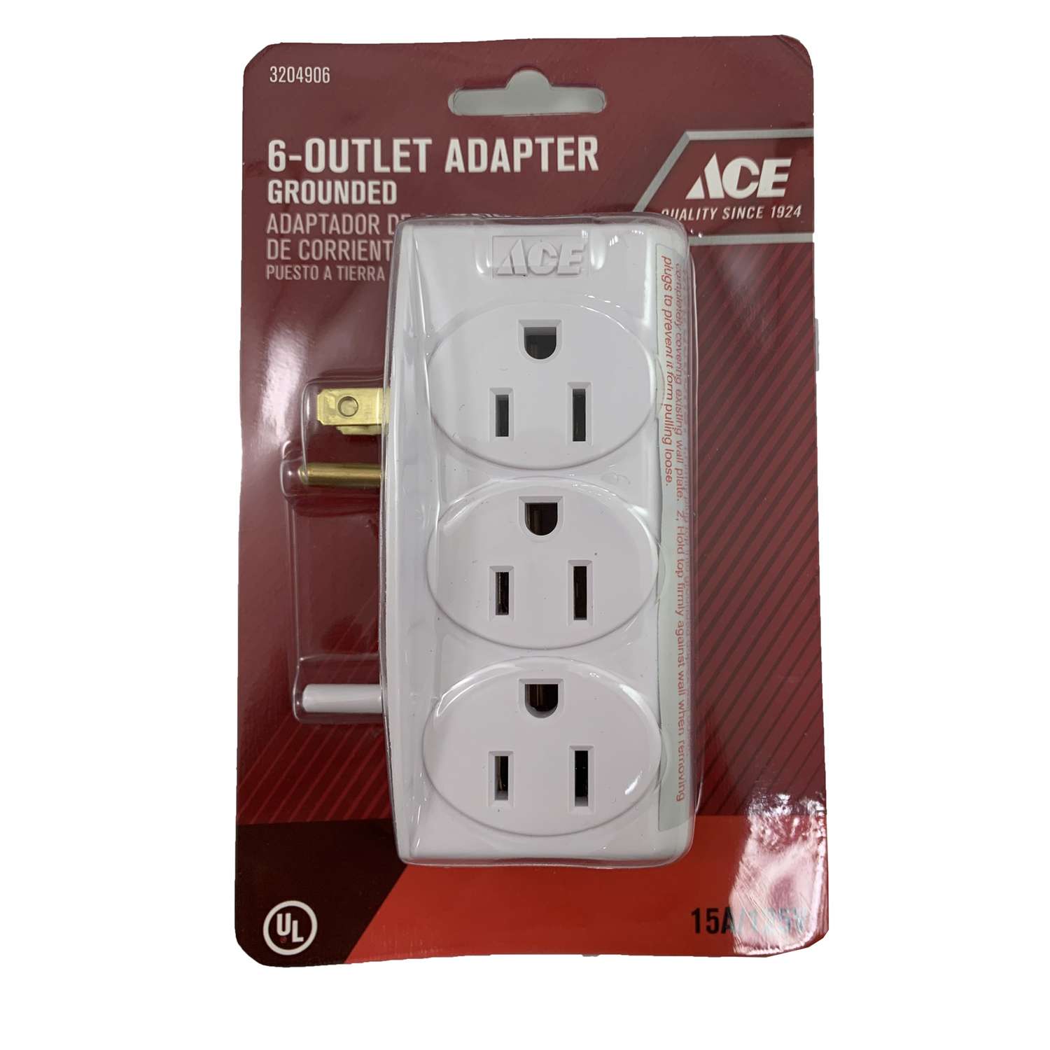 Ace Grounded 6 outlets Adapter 1 pk Ace Hardware