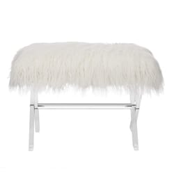 Glitzhome White Faux Fur Upholstered Bench