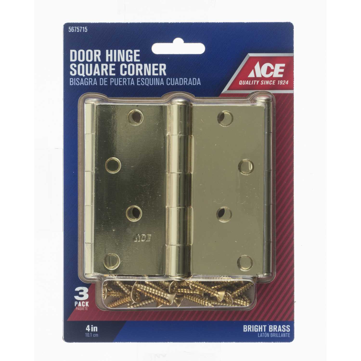 Ace 4 in. L Bright Brass Steel Door Hinge 3 pk Ace Hardware