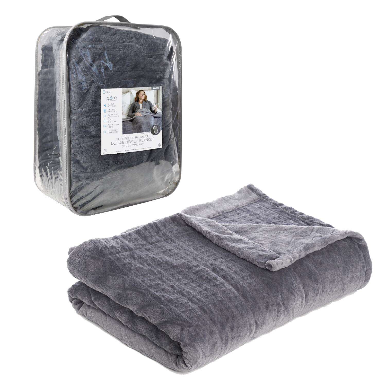 Pure Enrichment PureRelief Heated Blanket 10 settings Gray 62 in. W X