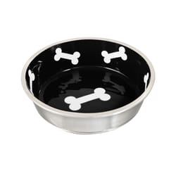 Loving Pets Robusto Black Dog Bones Aluminum/Ceramic 4 cups Pet Bowl For Dog