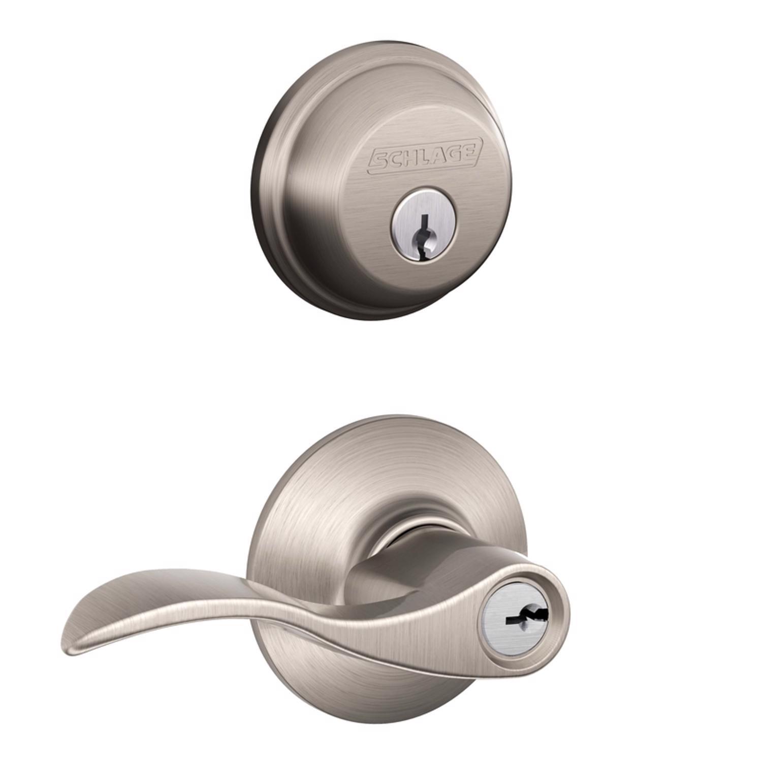 Schlage Accent Satin Nickel Deadbolt and Entry Door Knob 1-3