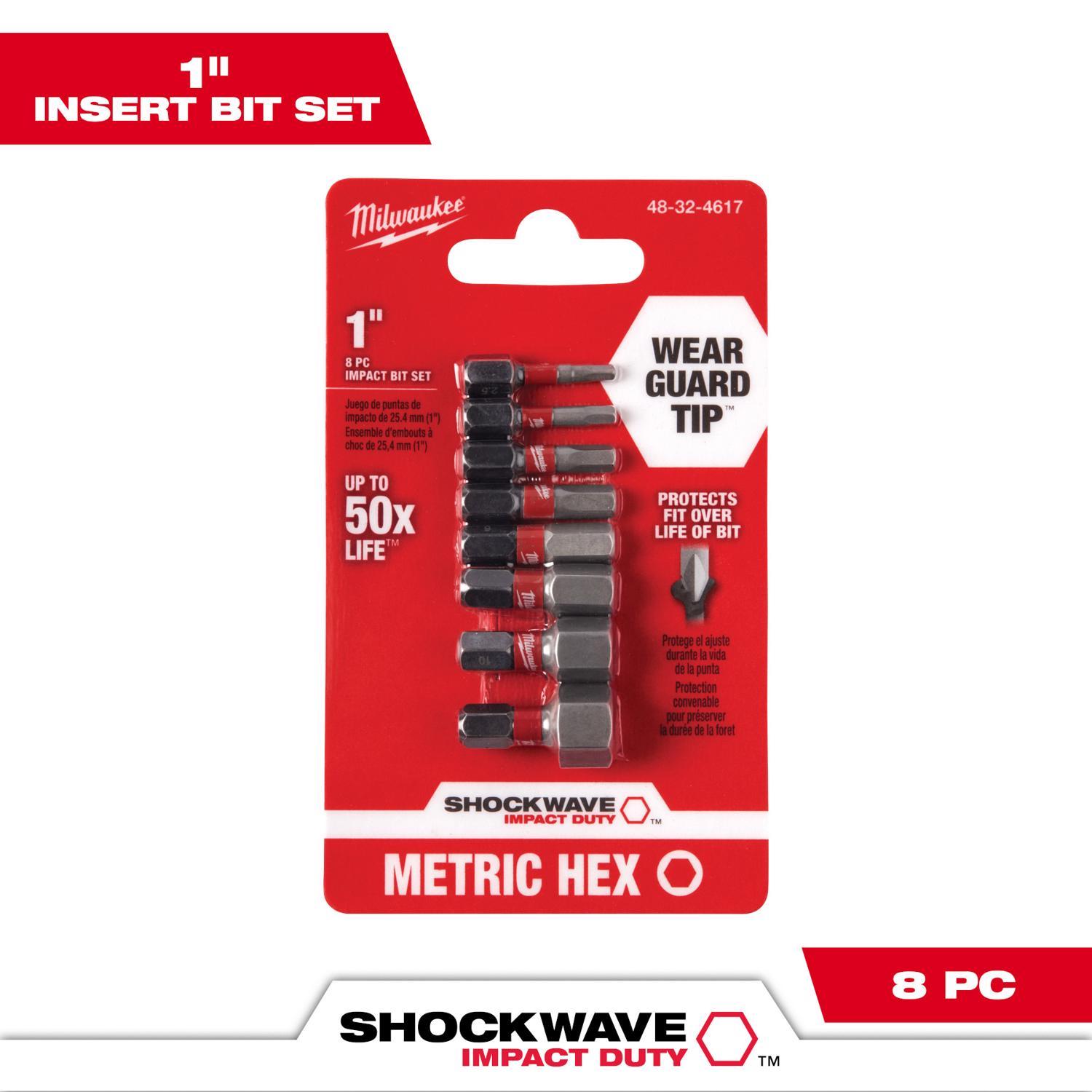 Photos - Drill Bit Milwaukee Shockwave Hex 1 in. L Impact Insert Bit Set Steel 8 pc 48-32-461 