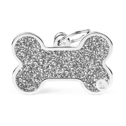 MyFamily Shine Grey Glitter Bone Metal Pet Tags Medium