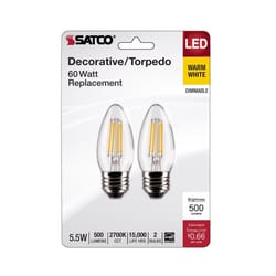 Satco B11 E26 (Medium) Filament LED Bulb Warm White 60 Watt Equivalence 2 pk