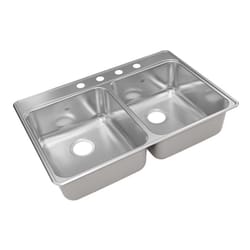Franke Stainless Steel Top Mount 33 in. W X 22 in. L Double Bowl Kitchen Sink Silver