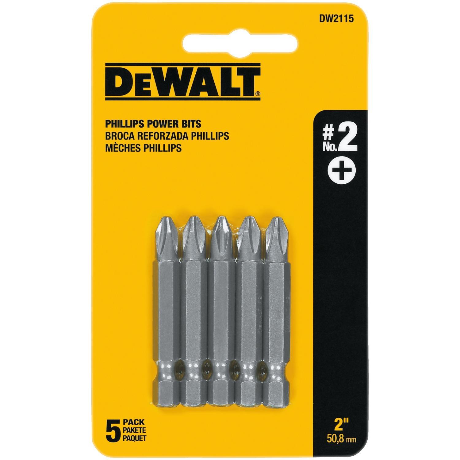 Photos - Drill Bit DeWALT Phillips #2 X 2 in. L Power Bit Heat-Treated Steel 5 pc DW2115 