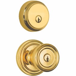 Brinks Push Pull Rotate Barrett Polished Brass Knob and Deadbolt Set 1.75 in.