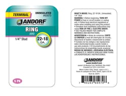 Jandorf 22-18 Ga. Uninsulated Wire Terminal Ring Silver 5 pk