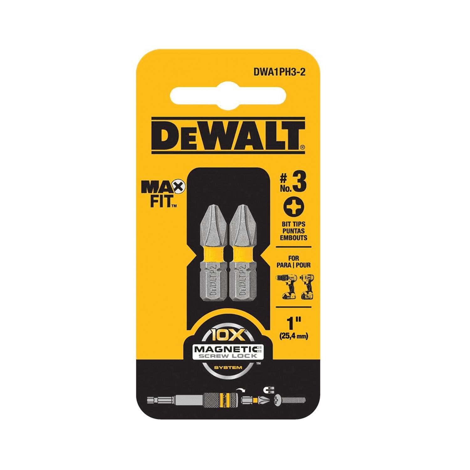 DeWalt MAXFIT Phillips 3 x 1 in. L Insert Bit S2 Tool Steel 2 pc