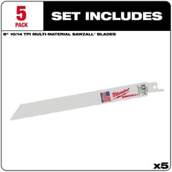 Milwaukee Sawzall 8 in. Bi-Metal Double Duty Upgrade Reciprocating Saw Blade 10/14 TPI 5 pk
