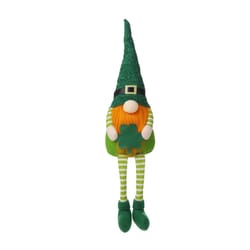 Glitzhome Happy St. Patrick's Day Gnome Shelf Sitter with Dangling Legs Polyester/Sand 1 pc