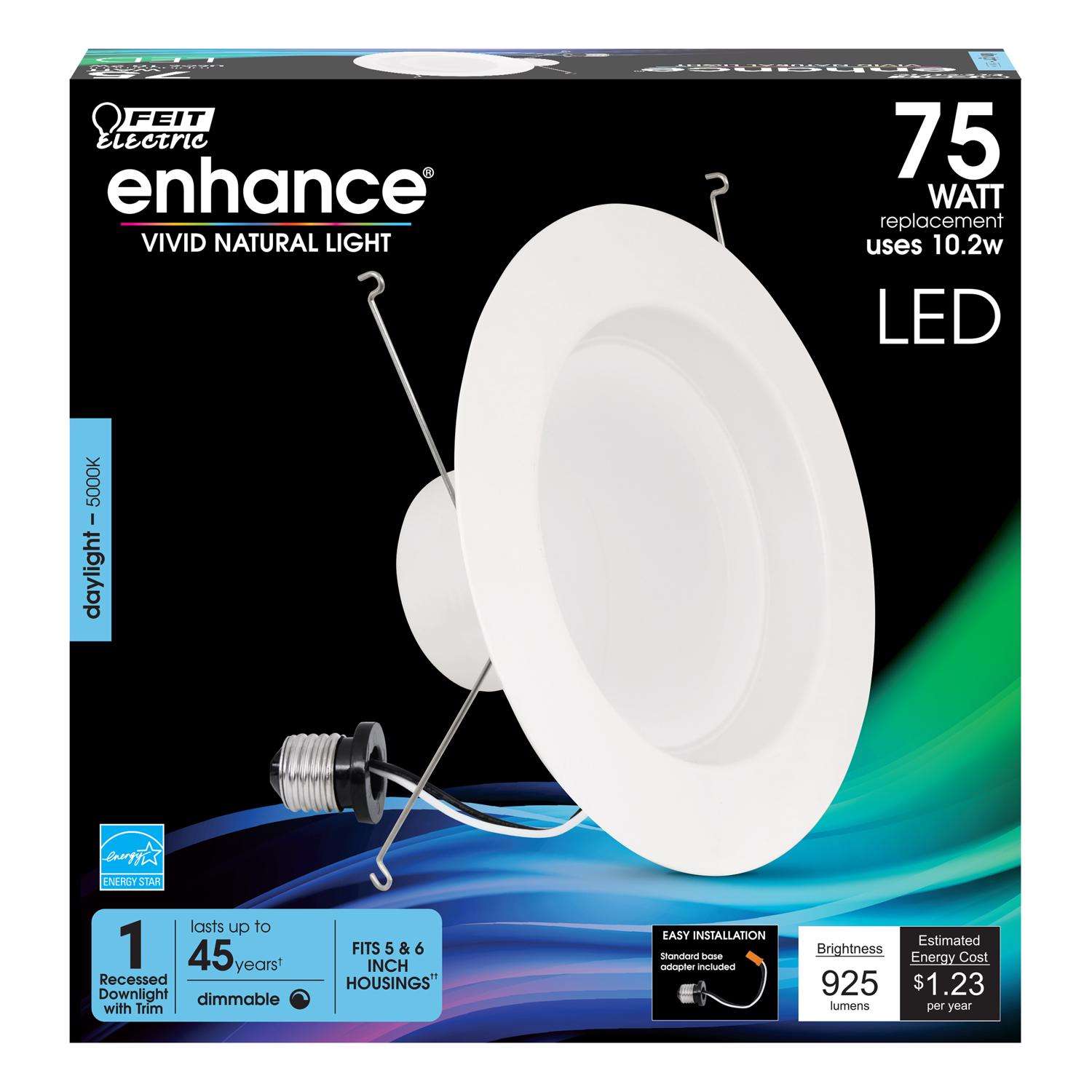 Feit Electric Enhance Downlight, with Trim, LED, Daylight, 12.3 Watts