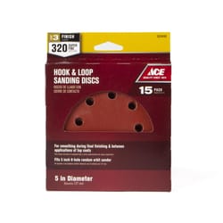 Ace 5 in. Aluminum Oxide Hook and Loop Sanding Disc 320 Grit Super Fine 15 pk