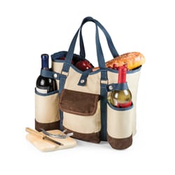 Legacy Country Beige/Brown/Navy Blue Polyester Wine and Cheese Tote