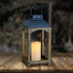 Exhart 16 in. Metal/Wood Multicolored Solar Lantern with Candle