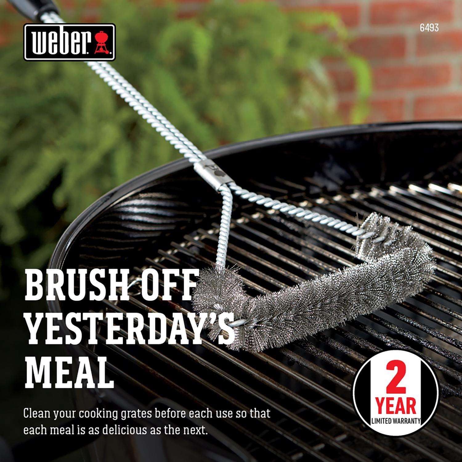 Weber Grills Original Stainless Steel 3-Sided Grill Brush With 21-Inch  Handle - 6493