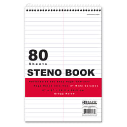 Bazic Products 6 in. W X 9 in. L Gregg Ruled Top-Spiral White Steno Book