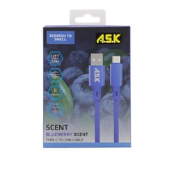 A.S.K USB to Type C Cable 12 ft. Blue