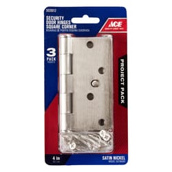 Ace 4 in. L Satin Nickel Residential Door Hinge 3 pk