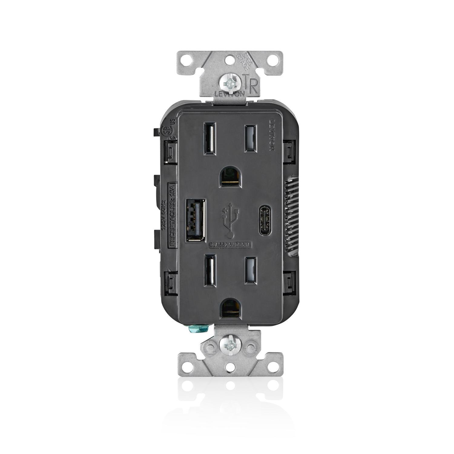 Leviton Decora 15 Amps 125 V Type A/C Duplex Black Outlet And USB ...