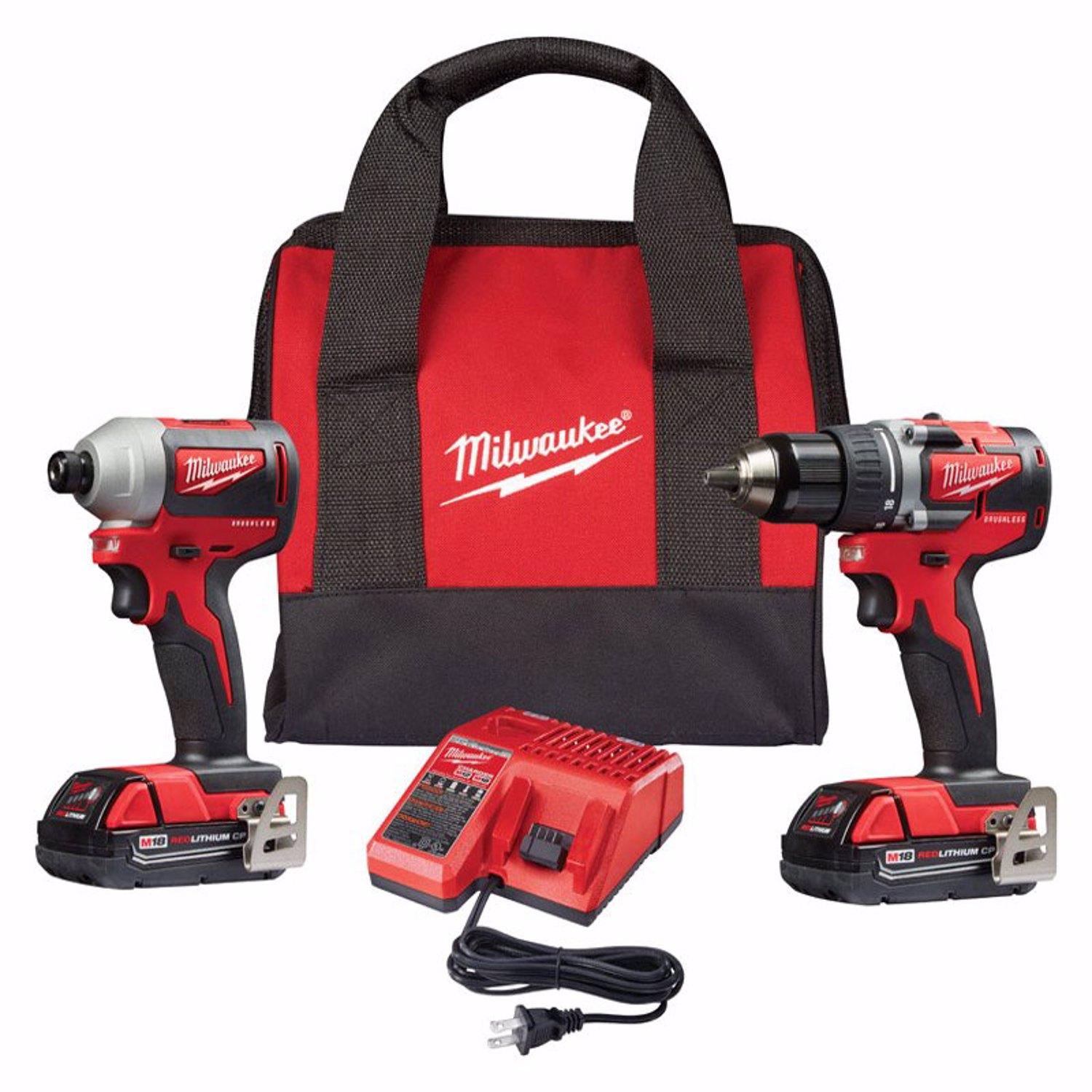 Milwaukee M18 18 V Cordless Brushless 2 Tool Compact Drill and Impact Driver Kit