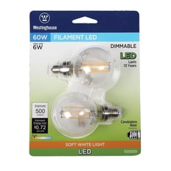 Westinghouse G16.5 E12 (Candelabra) Light Bulb Warm White 60 Watt Equivalence 2 pk