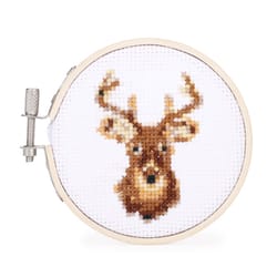 Kikkerland Mini Cross Stitch Deer Embroidery Kit Cotton/Polyester Fabric 1 pk