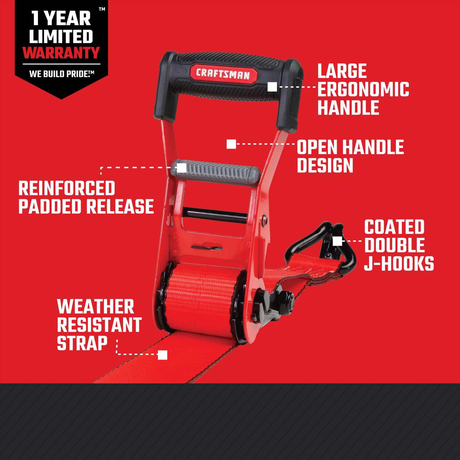 ☆OPENING PROJECT☆RIBBON TIE DOWN CAP Craftsman We Build Pride 2 in. W X 27 ft. L Red Ratchet