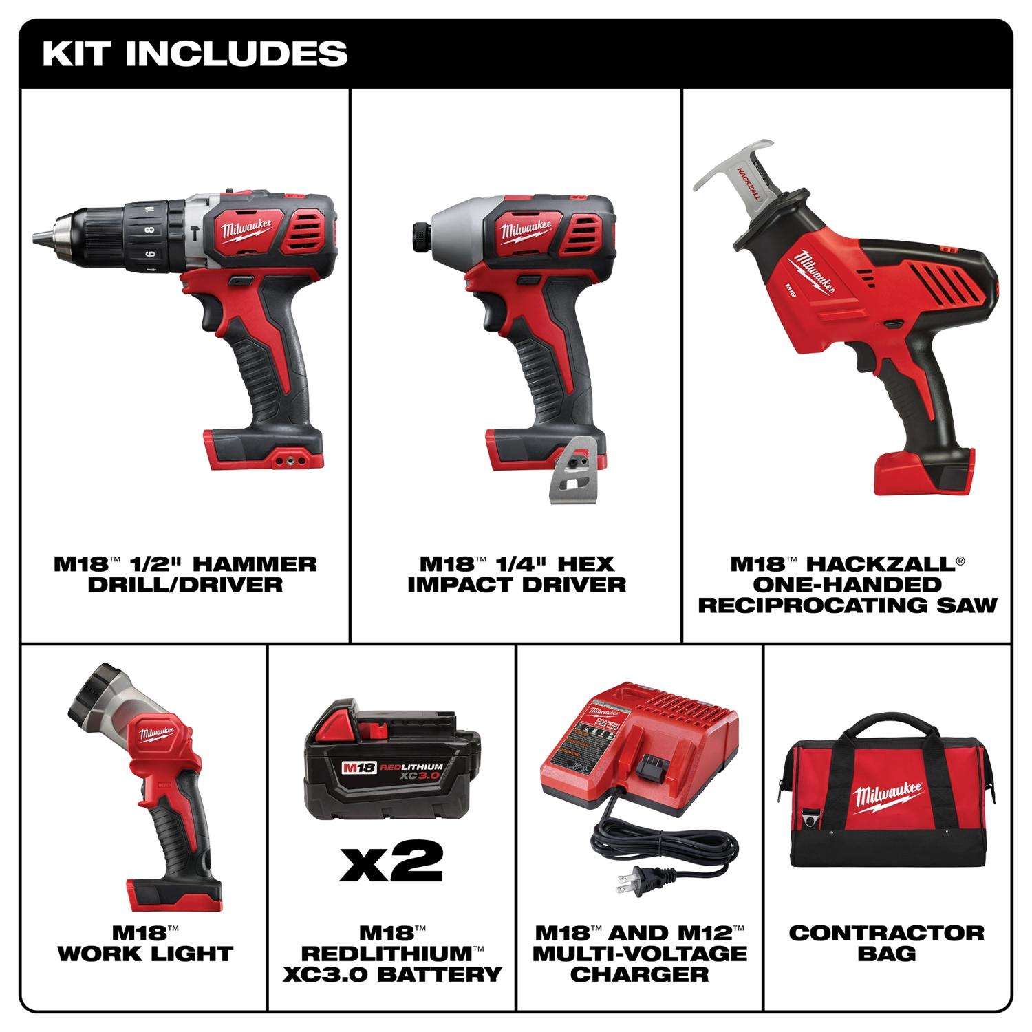 Milwaukee M18 Cordless Brushed 4 Tool Combo Kit Ace Hardware