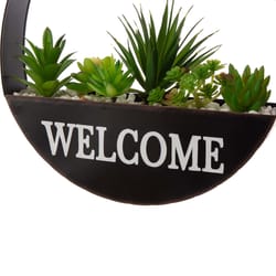 Glitzhome Black Metal 11.81 in. H X 11.81 in. L X 2.36 in. W Welcome Hanging Planter